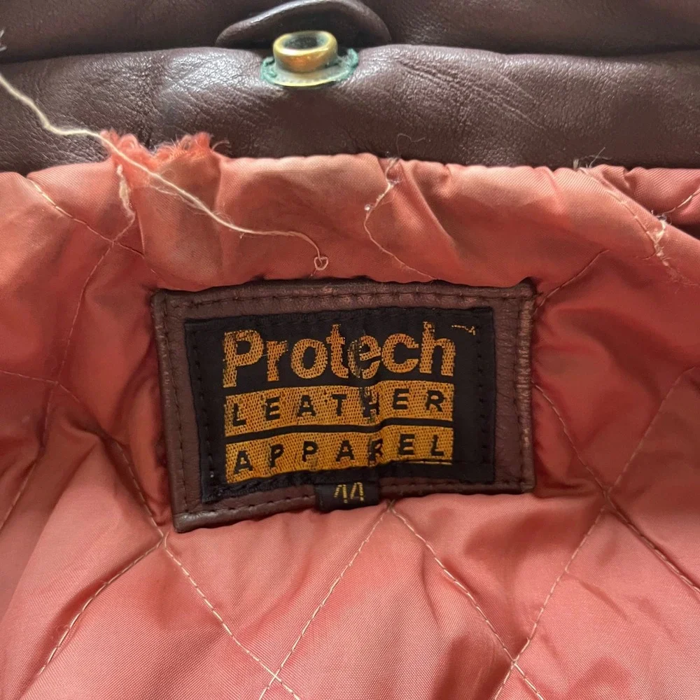 Vintage Protech Leather Apparel Brown Biker Motorcycle Jacket Mens 44 Laced Side